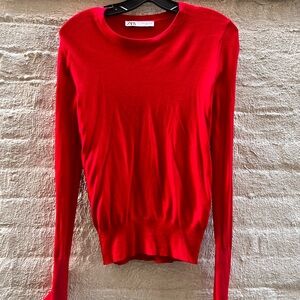 Zara Red Knit Sweater Sz S